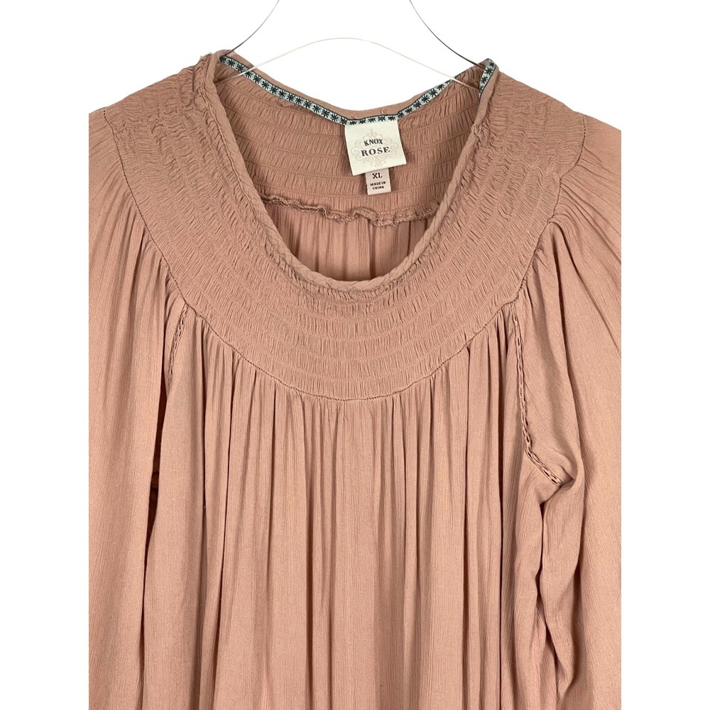 Knox Rose Blouse Womens XL Pink Excellent Smocked Boho 3/4 Sleeve Rayon Top - Picture 4 of 15